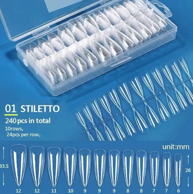 Boite de 240 Capsules Full Stiletto M Transparente pour Ongles OCIBEL