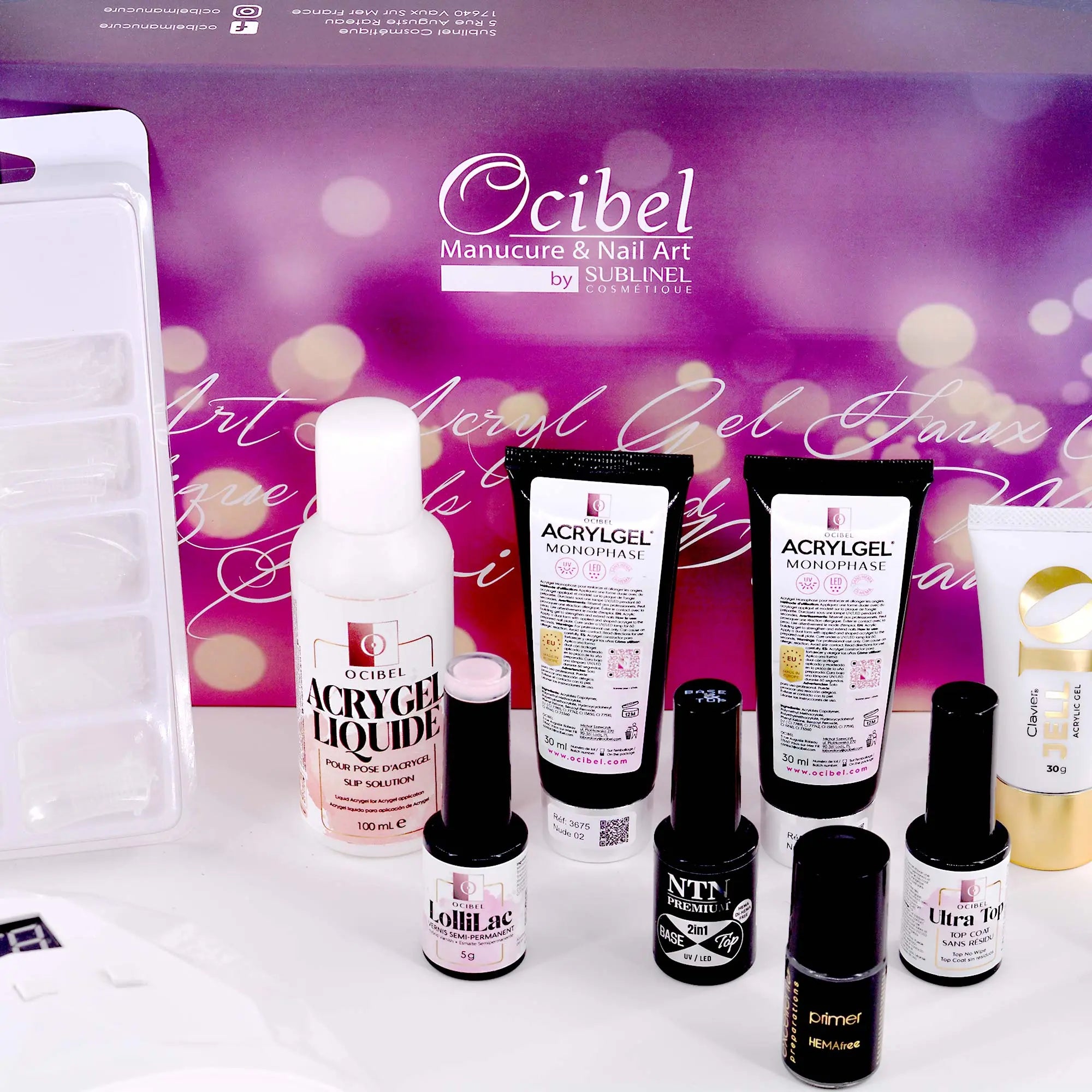Coffret Kit Complet Pose Acrygel Polygel avec Popit et Lampe UV / LED 54W OCIBEL