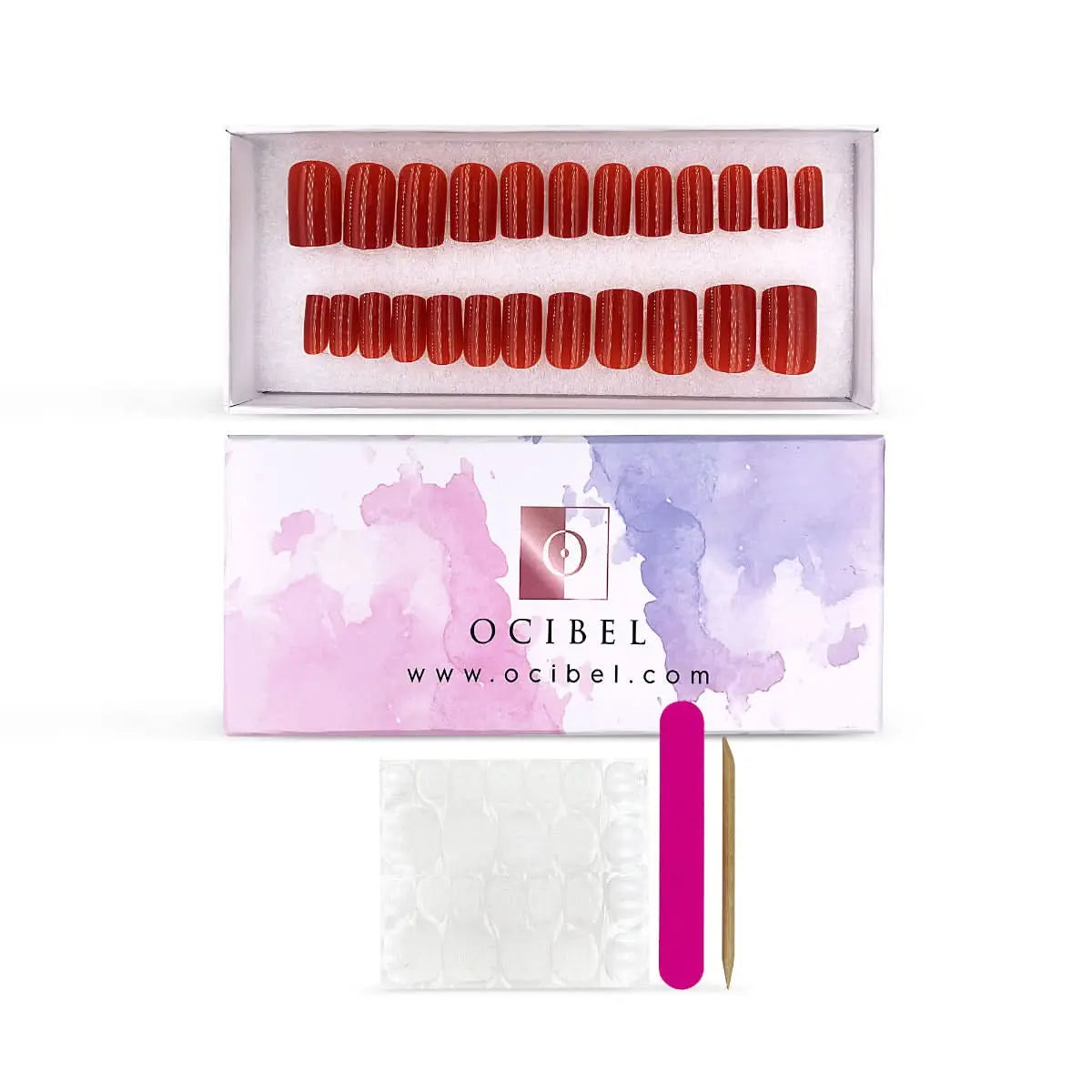 Press On Nails Faux Ongles Réutilisables - Medium Carré Rouge OCIBEL