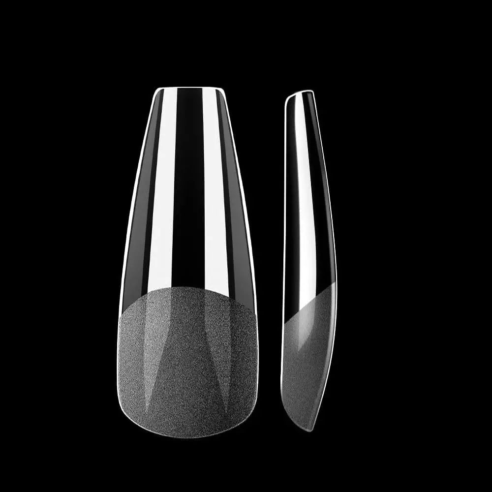 Soft Gel Nail Tips 504 Capsules Pose Américaine Demi-Mat Transparente 12 tailles - Long Coffin OCIBEL