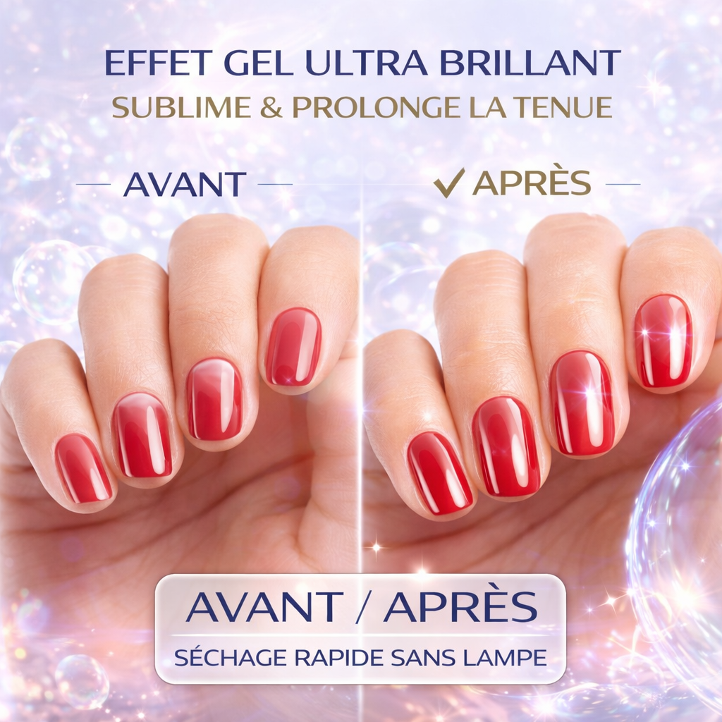 Top Coat Vernis Ongles 15 ml – Finition Gel Ultra Brillante – Protège et Prolonge la Tenue – Effet Plumping & Ultra Shine – Séchage Rapide Sans Jaunir OCIBEL
