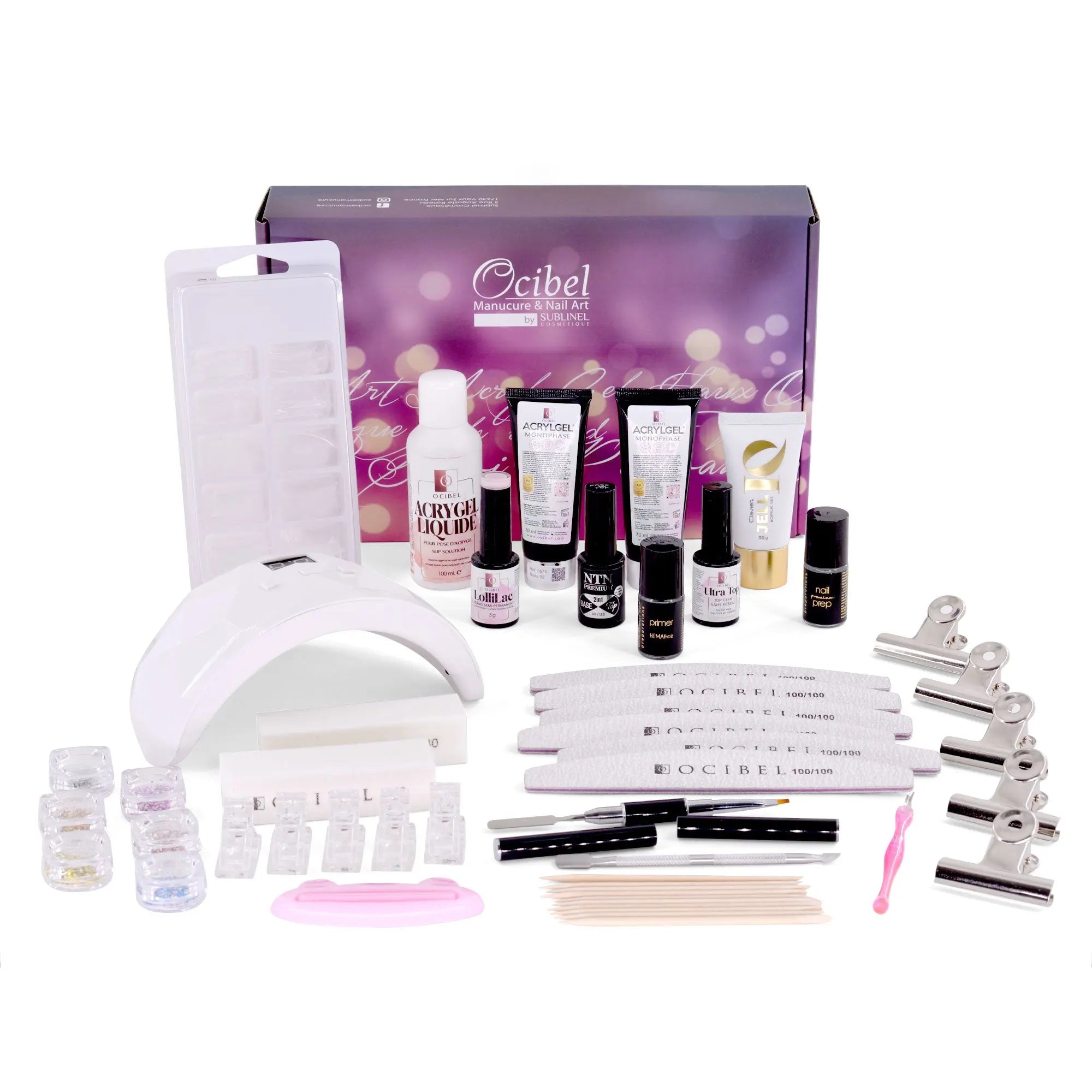 Coffret Kit Complet Pose Acrygel Polygel avec Popit et Lampe UV / LED 54W OCIBEL