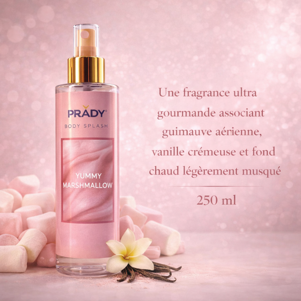Lot de 4 brumes corps et cheveux PRADY 250 ml – Goa Santal, Very Matcha, Milky Coco, Yummy Marshmallow – Body Splash femme parfum léger gourmand solaire longue tenue OCIBEL