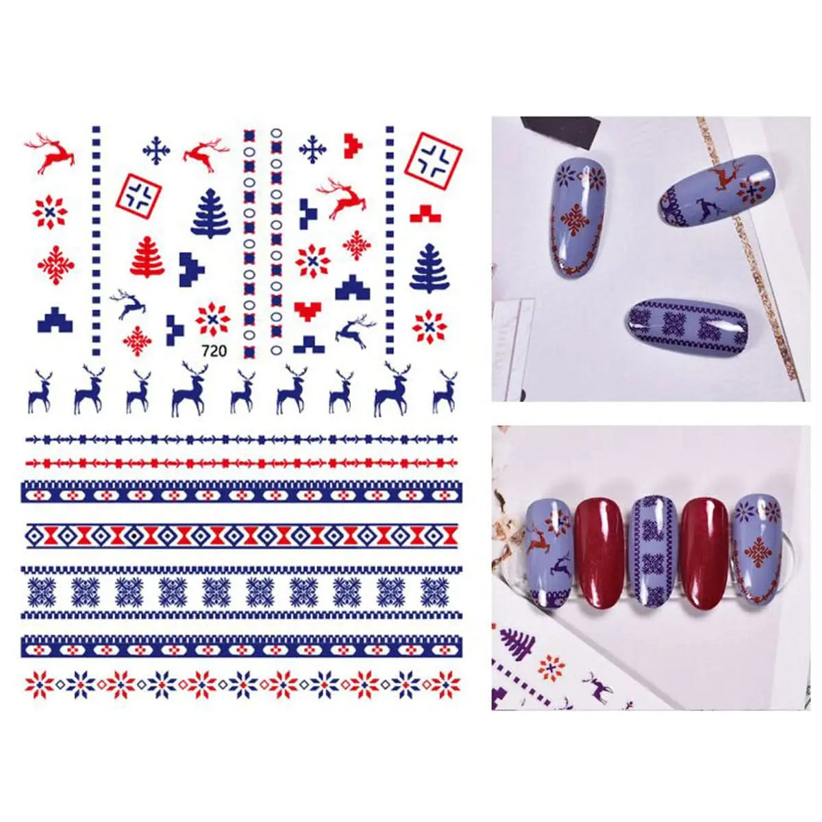 Sticker Nail Art Noël Rouge et Bleu - Noël Scandinave OCIBEL