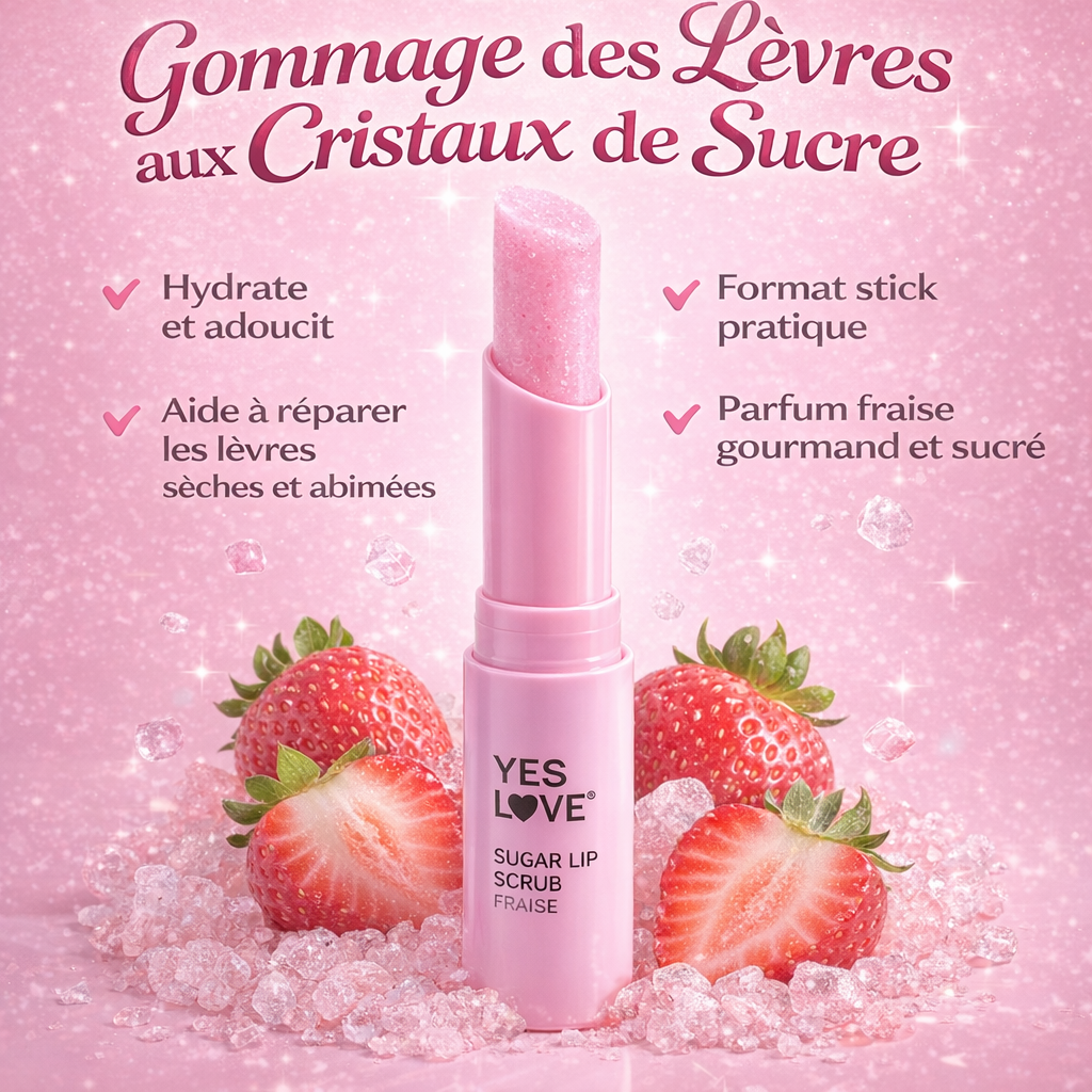Sugar Lip Scrub Fraise – Gommage des Lèvres aux Cristaux de Sucre Réparateur & Hydratant OCIBEL